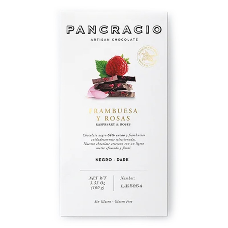 Tableta Pancracio Chocolate Negro Frambuesa y Rosas